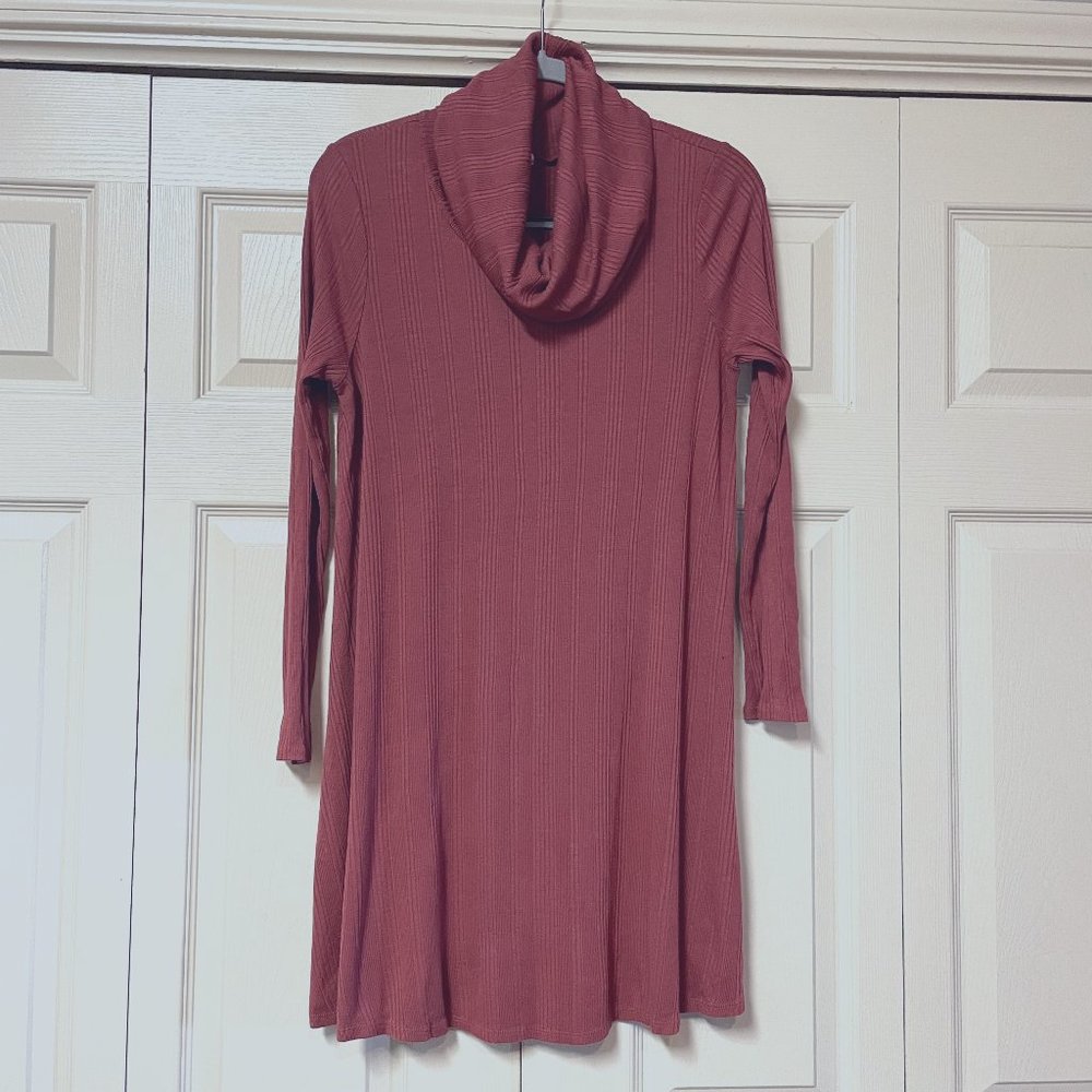 Pinkblush Mauve Pink Ribbed Turtleneck Dress Tunic Maternity or Not Winter Sz L
